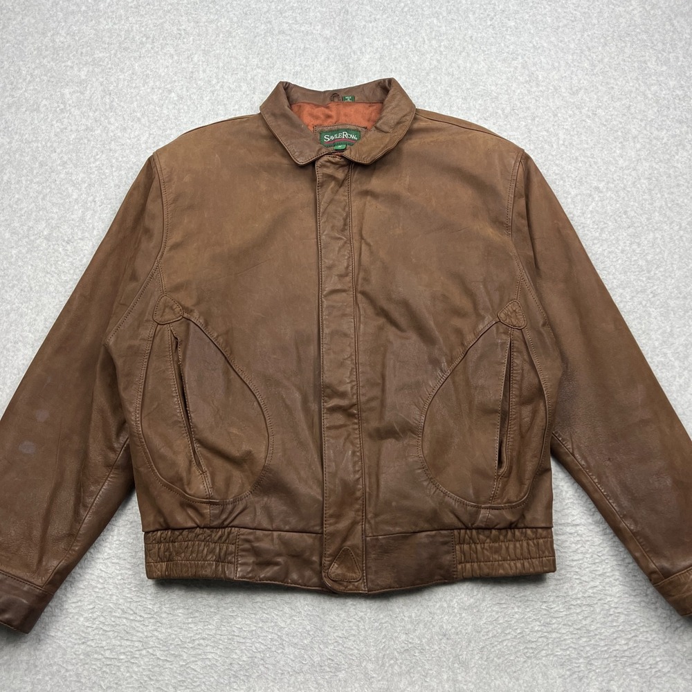 Vintage Savile Row Leather Jacket Mens Medium Brown Full Zip Hand Pockets Bomber